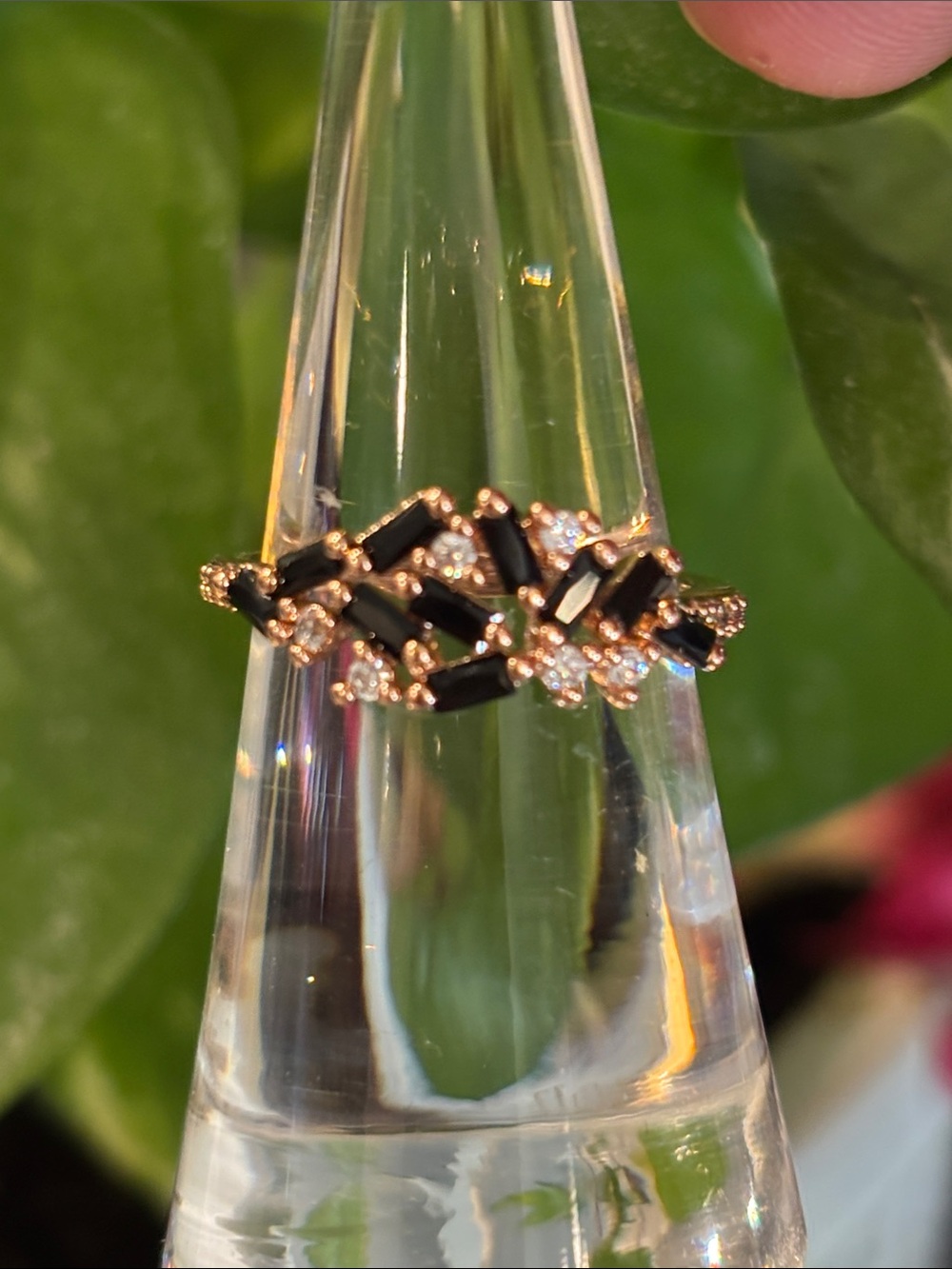 Rose Gold-Tone Black Crystal Cluster Ring - Women's Fashion Jewelry
